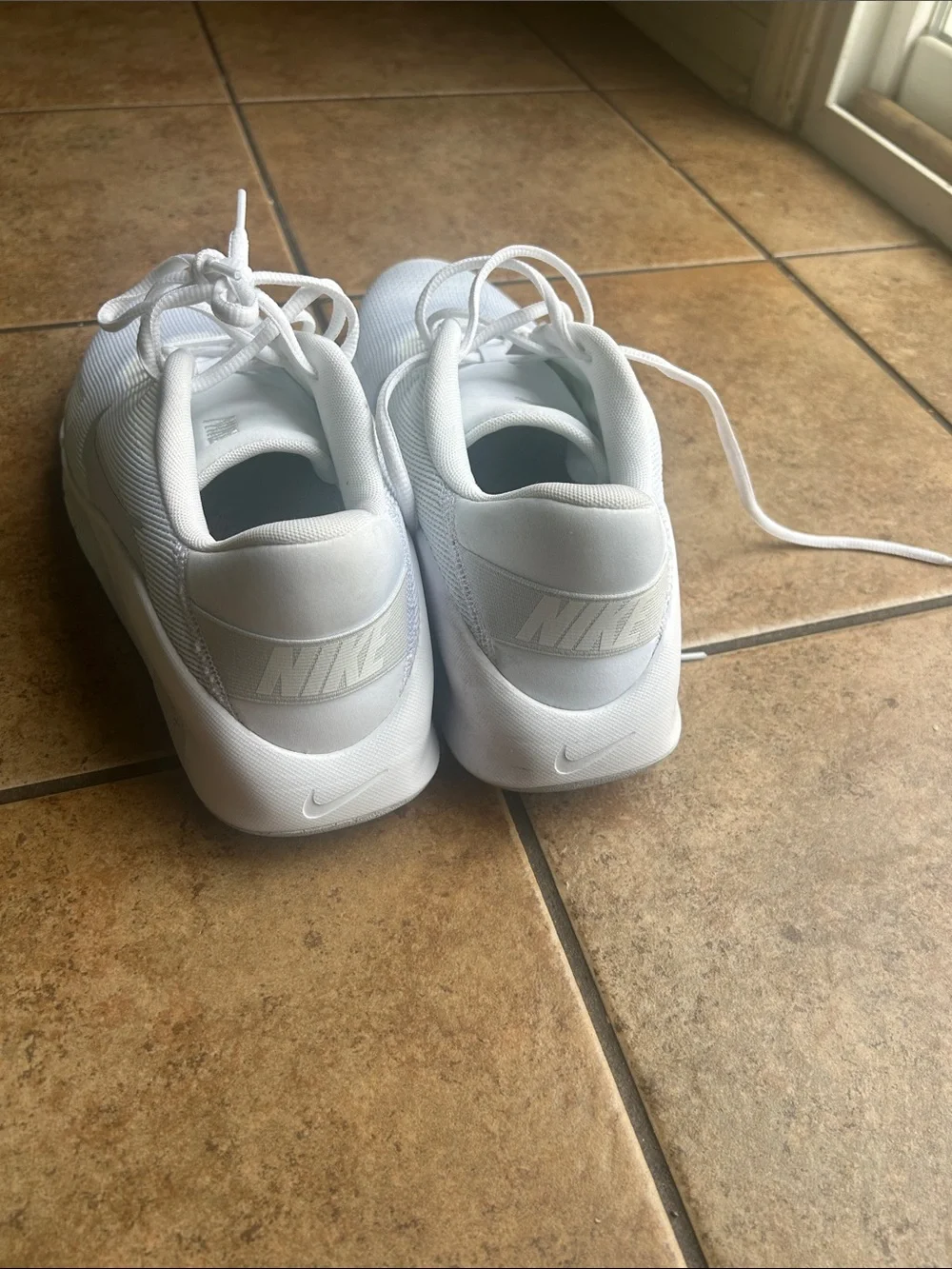 Nike Women’s White Mesh Sneakers with Silver Swoosh